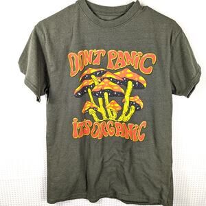 Don't Panic It’s Organic Brisco Brands T-Shirt M Green Mushroom Graphic Tee